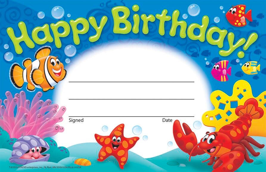 Trend Enterprises Sea Buddies Happy Birthday Recognition Awards, Item Number 1498080